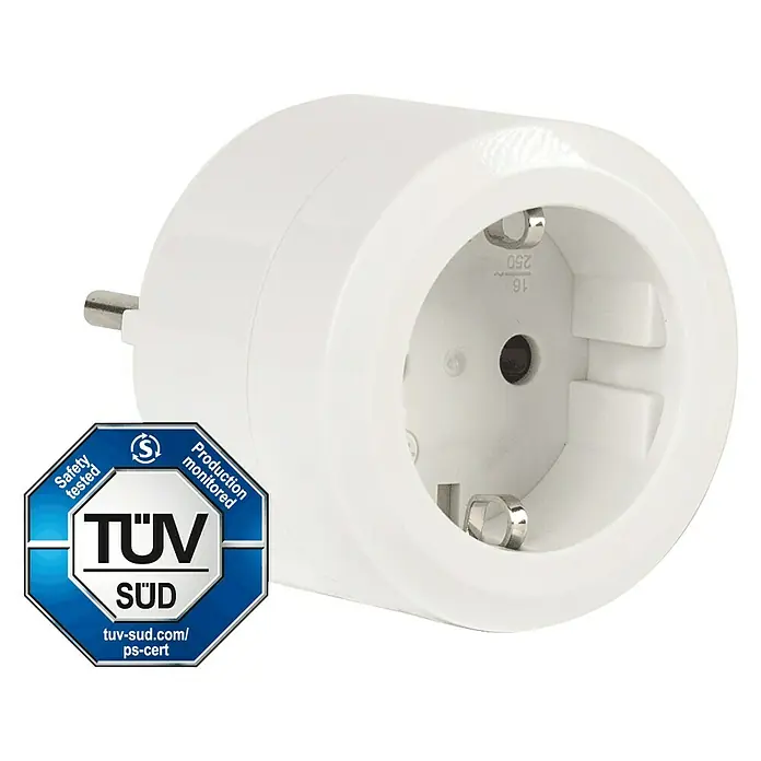 Essentials WiFi-Schaltsteckdose - Weiß, 16 A, Max. Anschlussleistung: 3.680 W - Diagonale Ansicht