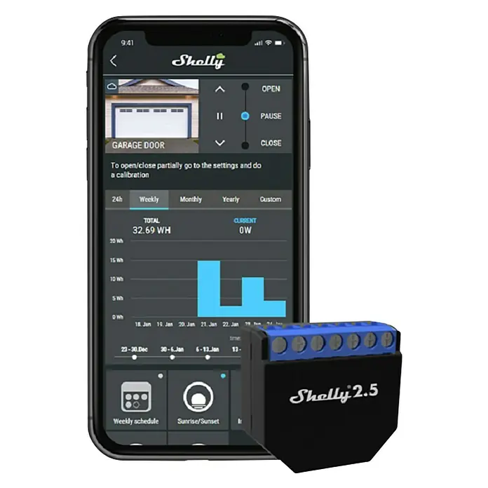 Shelly Funkschalter Shelly 2.5 - 1 Stk., Max. Belastung: 2 x 2.300 W (2 x 10 A) - Vorderansicht