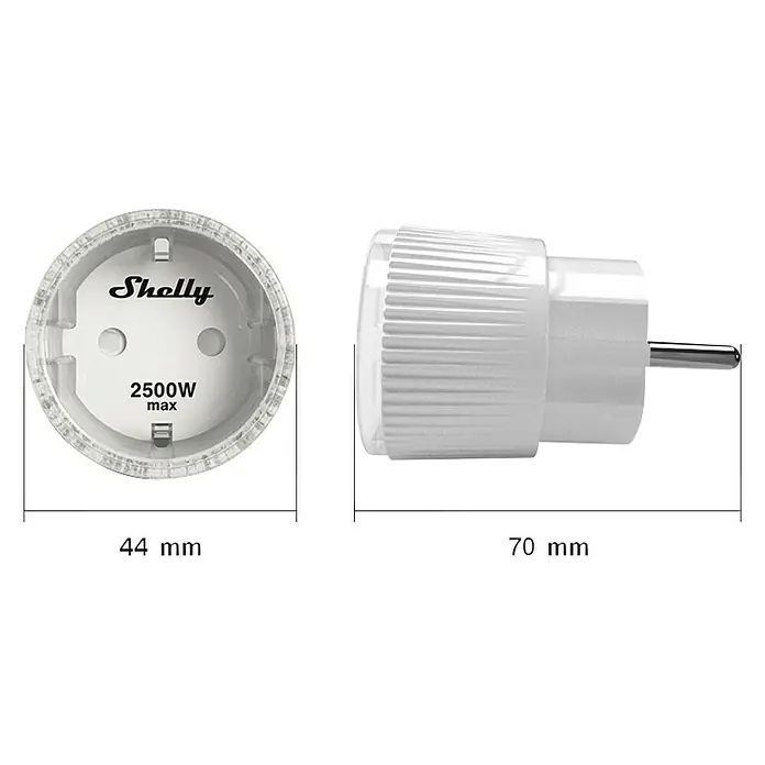 Shelly WiFi-Schaltsteckdose Plug S - Weiß, 12 A, Max. Anschlussleistung: 2.500 W - Vorderansicht