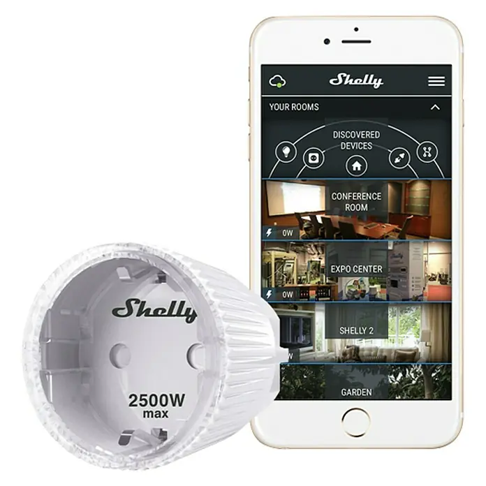 Shelly WiFi-Schaltsteckdose Plug S - Weiß, 12 A, Max. Anschlussleistung: 2.500 W - Vorderansicht