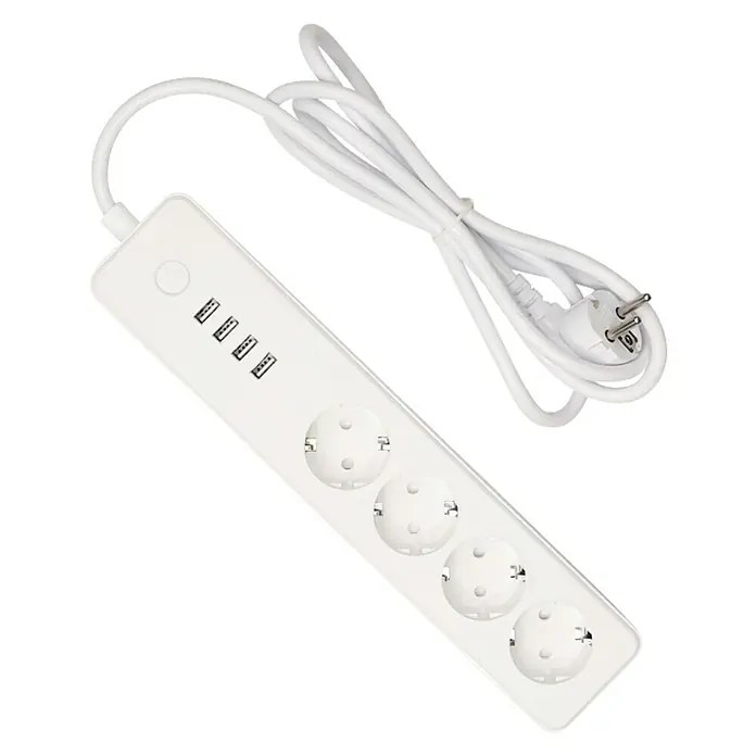 Essentials Smart-Steckdosenleiste USB 4-fach - Weiß, 32,5 x 6,6 x 4 cm, Max. Anschlussleistung: 2.500 W - Ansicht von oben