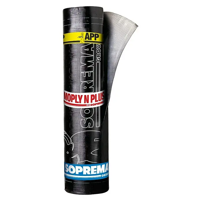 Soprema Lámina asfáltica Moply N Plus 3 kg AL - Negro, Aluminio, 13 m², Flexible - Vista frontal