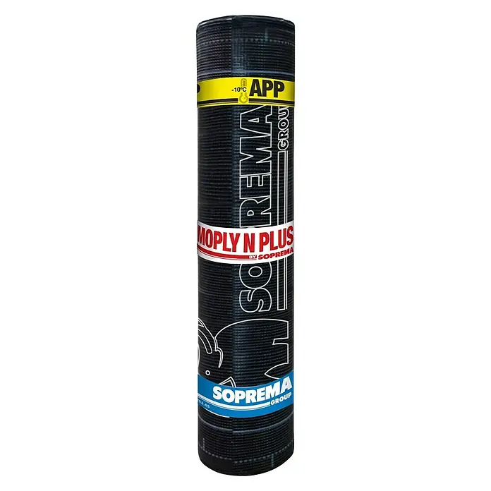 Soprema Lámina asfáltica Moply N Plus FV 4 kg - Negro, 10 m², Flexible - Vista frontal