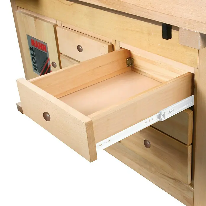 Holzmann Werkbank WB210C - L x B x H: 2.100 x 780 x 815 mm, Anzahl Schubladen: 6 Stk., Braun - Detailaufnahme