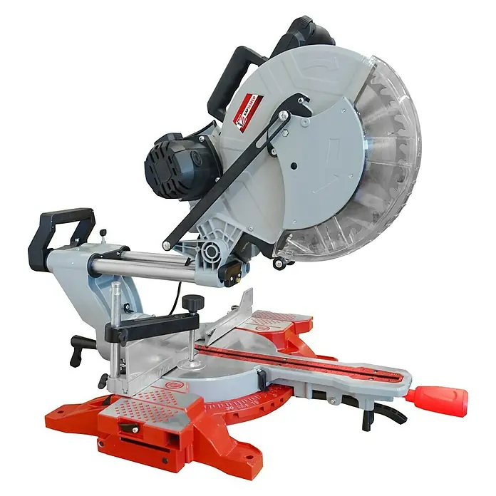 Holzmann Kapp- & Gehrungssäge KAP305ECO - 1.900 W, Durchmesser Sägeblatt: 305 mm, Leerlaufdrehzahl: 3.800 U/min - Diagonale Ansicht