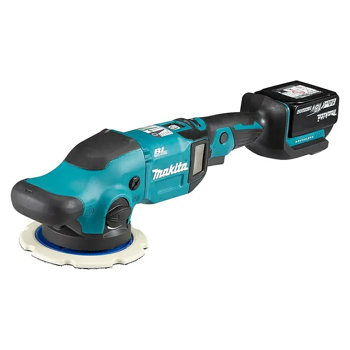 Makita Akku-Polierschleifer DPO600TEX1 - Leerlaufdrehzahl: 0 U/min - 780 U/min, Anzahl Akkus: 2 Akkus, 18 V, Kapazität: 5 Ah - Diagonale Ansicht