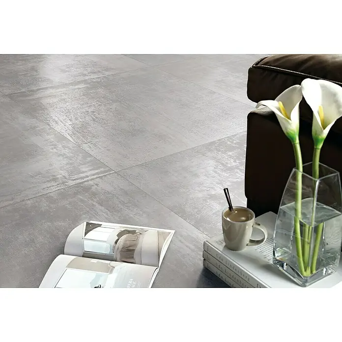 BHS Showroom Pavimento porcelánico Icon - 71 x 71 cm, Gris oscuro, Rectificado, Efecto cemento - Foto ambiente