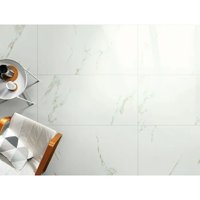 BHS Showroom Pavimento porcelánico Calacata - 60 x 120 cm, Mármol/Oro, Rectificado, Marmolado - Foto ambiente