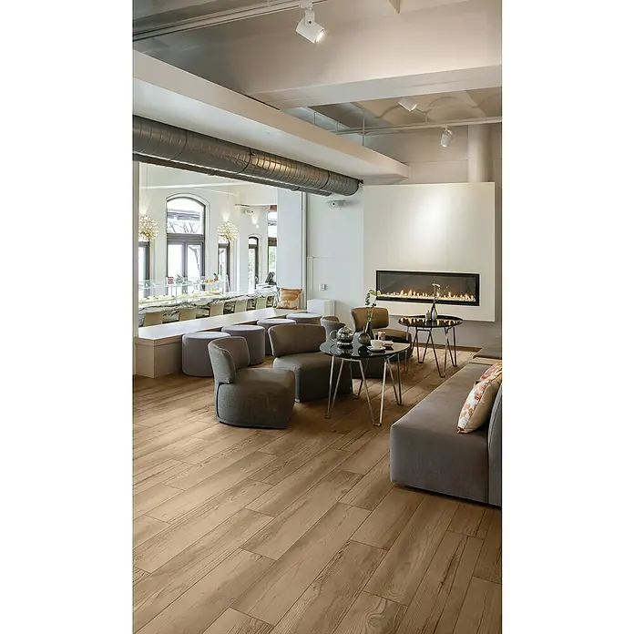 BHS Showroom Pavimento porcelánico Borealis - 15 x 90 cm, Beige - Foto ambiente