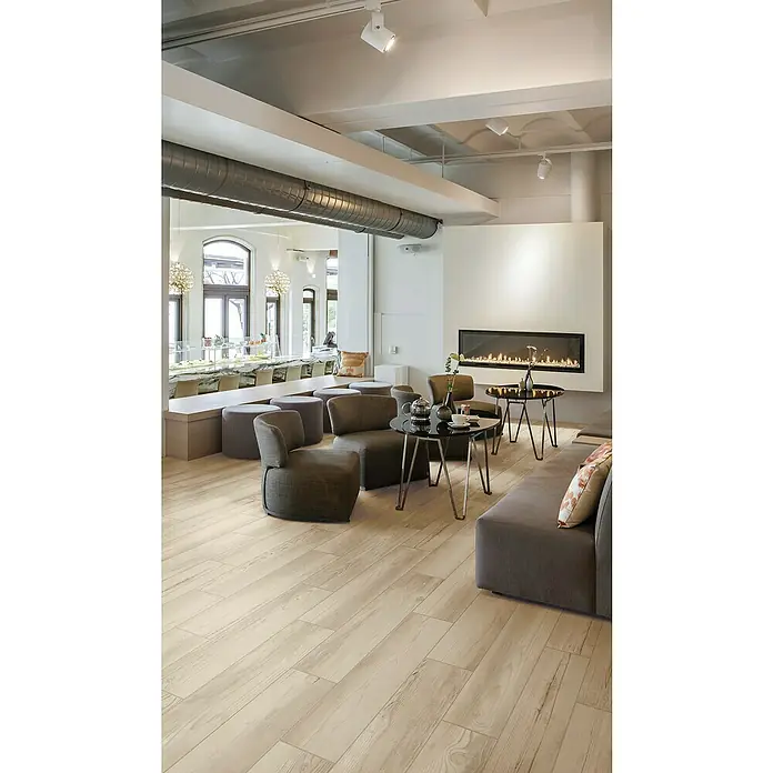 BHS Showroom Pavimento porcelánico Borealis - 15 x 90 cm, Blanco - Foto ambiente