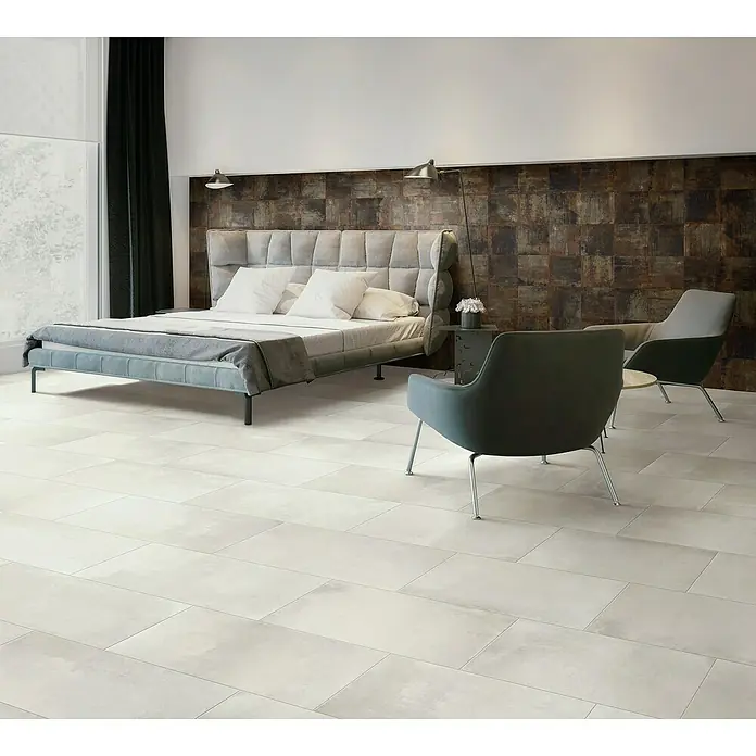 BHS Showroom Pavimento porcelánico X Betton - 30 x 60 cm, Blanco, Rectificado, Efecto cemento - Foto ambiente