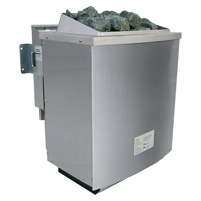 Karibu Saunahaus Jana - Mit 9 kW Bio-Ofen mit externer Steuerung, 146 x 196 x 228 cm, Terragrau - Rechte Seitenansicht
