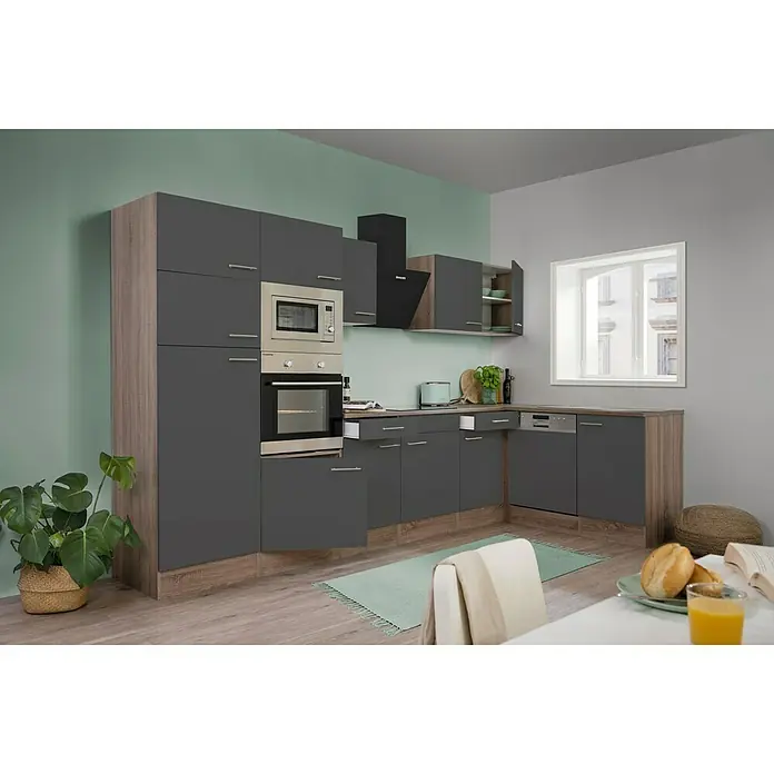 Respekta Winkelküche KBL340EYGMISGKE - 172 x 340 cm, Grau Seidenglanz - Stimmungsaufnahme