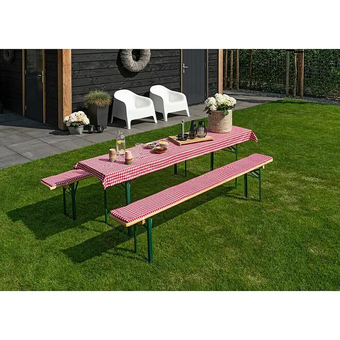 Bierbankauflagen-Set - 3 -tlg., Rot/Weiß, 240 x 70 cm, 100 % Polyester - Stimmungsaufnahme