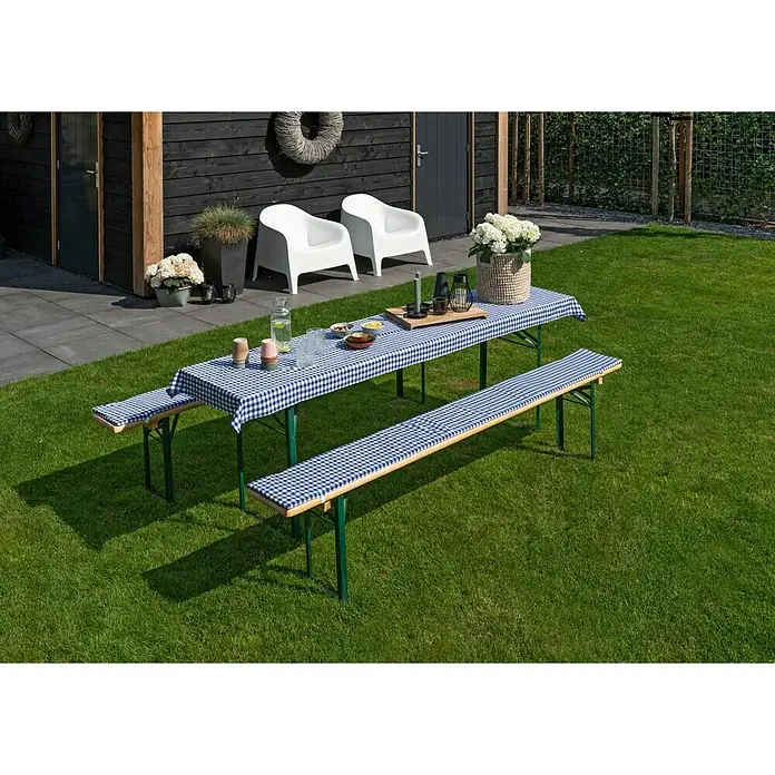 Bierbankauflagen-Set - 3 -tlg., Blau/Weiß, 240 x 70 cm, 100 % Polyester - Stimmungsaufnahme