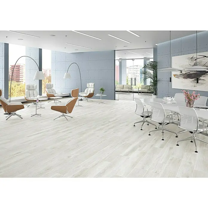 BHS Showroom Pavimento porcelánico Suave Sanford - 23 x 120 cm, Blanco, Rectificado - Foto ambiente
