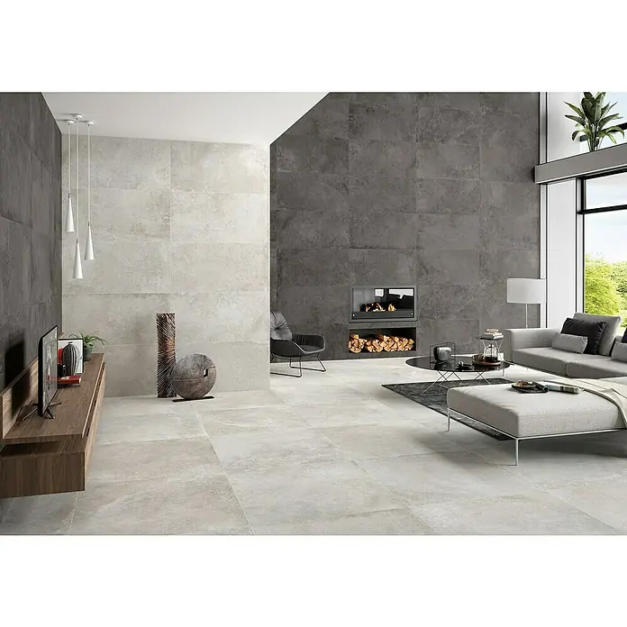 BHS Showroom Pavimento porcelánico Lorraine - 60 x 120 cm, Gris, Rectificado - Foto ambiente