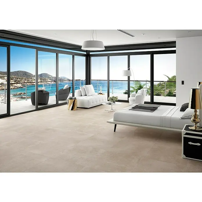 BHS Showroom Pavimento porcelánico Claire - 100 x 100 cm, Taupe, Rectificado - Foto ambiente