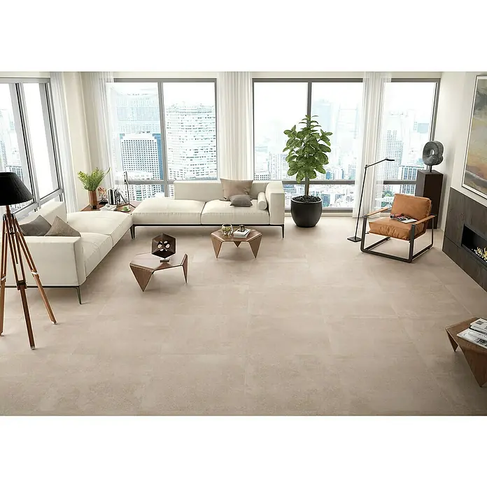 BHS Showroom Pavimento porcelánico Claire - 100 x 100 cm, Taupe, Rectificado - Foto ambiente