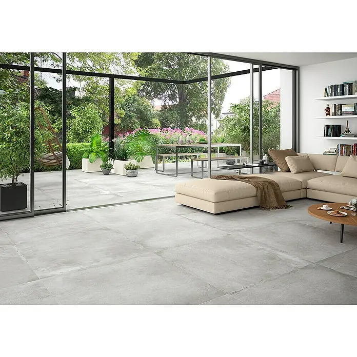 BHS Showroom Pavimento porcelánico Suave Stoneage - 100 x 100 cm, Concreto, Rectificado - Foto ambiente