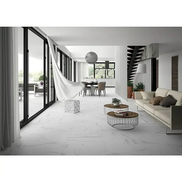 BHS Showroom Pavimento porcelánico Syros - 75 x 75 cm, Blanco, Rectificado, Marmolado - Foto ambiente