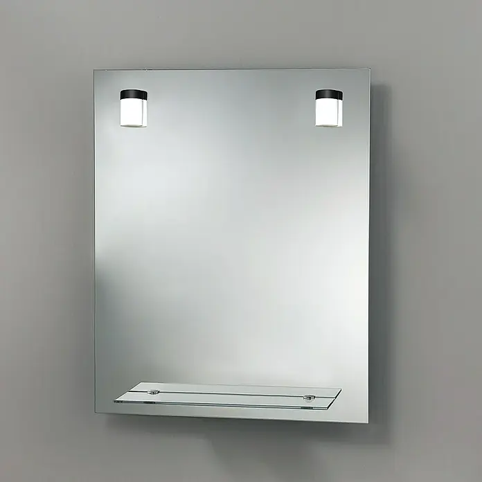 Camargue Espejo con luz LED Milan - An x Al: 60 x 75 cm, Estante de vidrio, Negro - Foto ambiente
