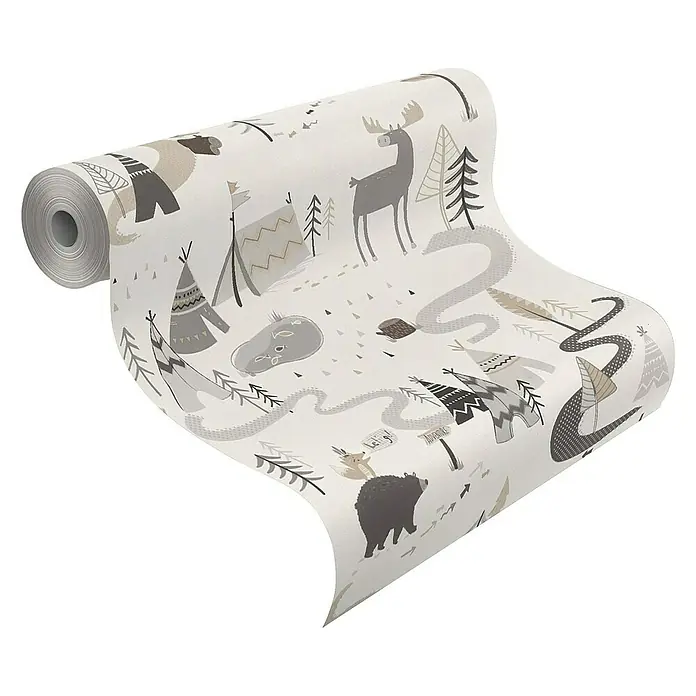 Rasch Kids & Teens III Papiertapete Zelt - Beige/Grau, Motiv, 10,05 x 0,53 m - Linke Seitenansicht