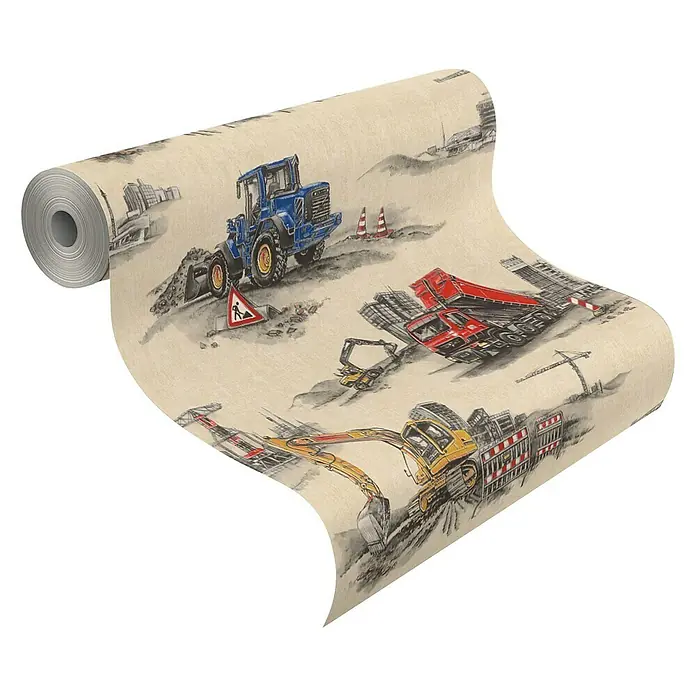 Rasch Kids & Teens III Papiertapete Baustelle - Bunt/Beige, Motiv, 10,05 x 0,53 m - Linke Seitenansicht