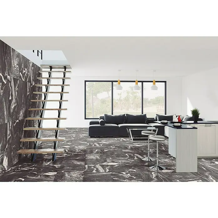 Azteca Feinsteinzeugfliese Domino - B x L: 60 x 120 cm, Schwarz, Semipoliert - Stimmungsaufnahme