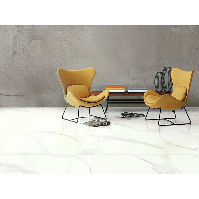 BHS Showroom Pavimento porcelánico Thasos - 60 x 60 cm, Blanco, Rectificado, Marmolado - Foto ambiente