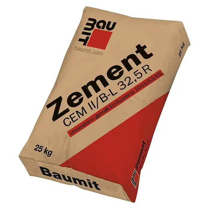 Zement CEM II/B-L 32,5 R - 25 kg, Chromatarm - Diagonale Ansicht