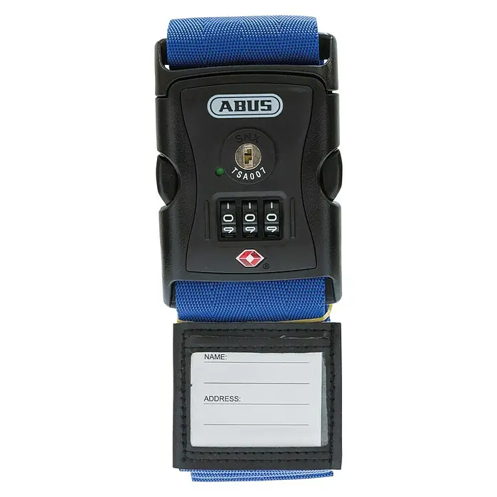 Abus Correa de sujeción con candado TSA - Largo: 192 cm, Número de dígitos en combinación: 3 ud., Azul - Vista descendente