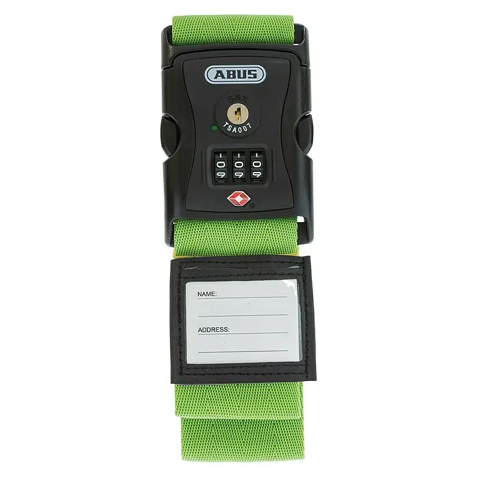 Abus Correa de sujeción con candado TSA - Largo: 192 cm, Número de dígitos en combinación: 3 ud., Verde - Vista descendente