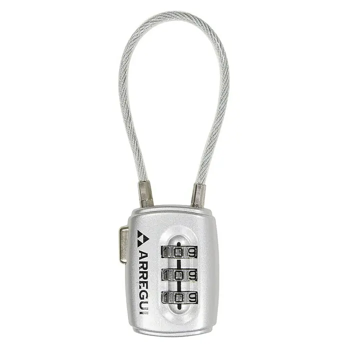 Arregui Candado con combinación A-1313111 - An x L: 28,5 x 12,2 mm, Zinc, Número de dígitos en combinación: 3 ud., Plateado - Vista frontal