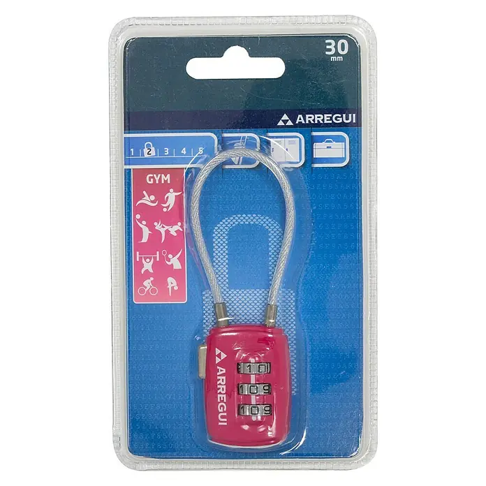 Arregui Candado con combinación A-1313110 - An x L: 28,5 x 12,2 mm, Zinc, Número de dígitos en combinación: 3 ud., Rosa - Vista frontal