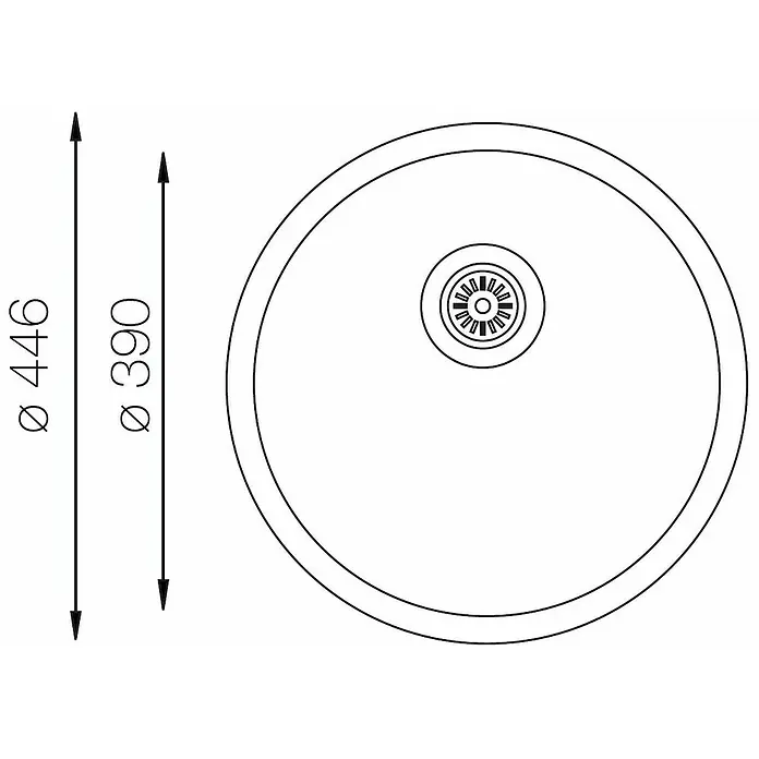 Respekta Einbauspüle Portland - Durchmesser: 446 mm, Edelstahl, Glatt - Skizze