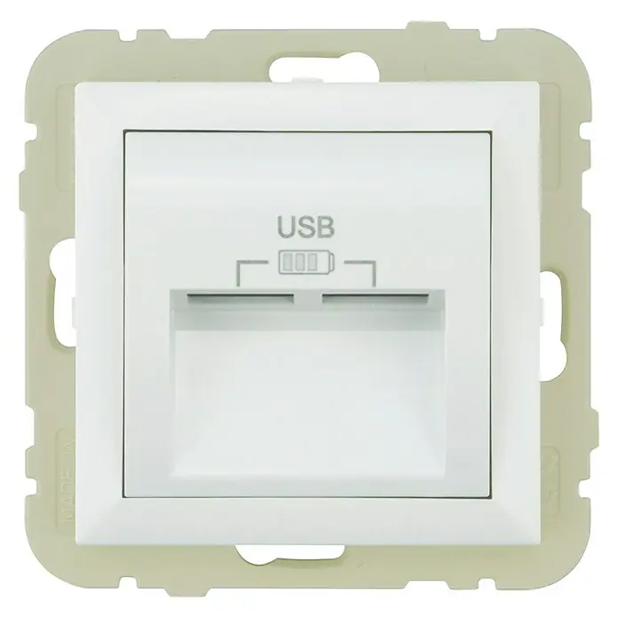 USB-Steckdose Logus - Weiß, 2-fach, Kunststoff, IP20 - Vorderansicht