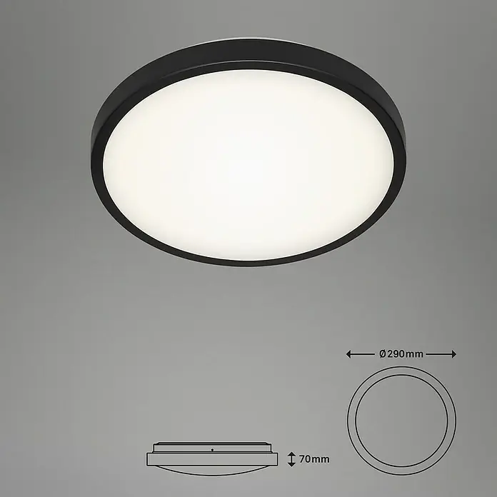 Brilo LED-Deckenleuchte rund Manny - 12 W, Ø x H: 290 mm x 7 cm, Schwarz, Neutralweiß - Stimmungsaufnahme
