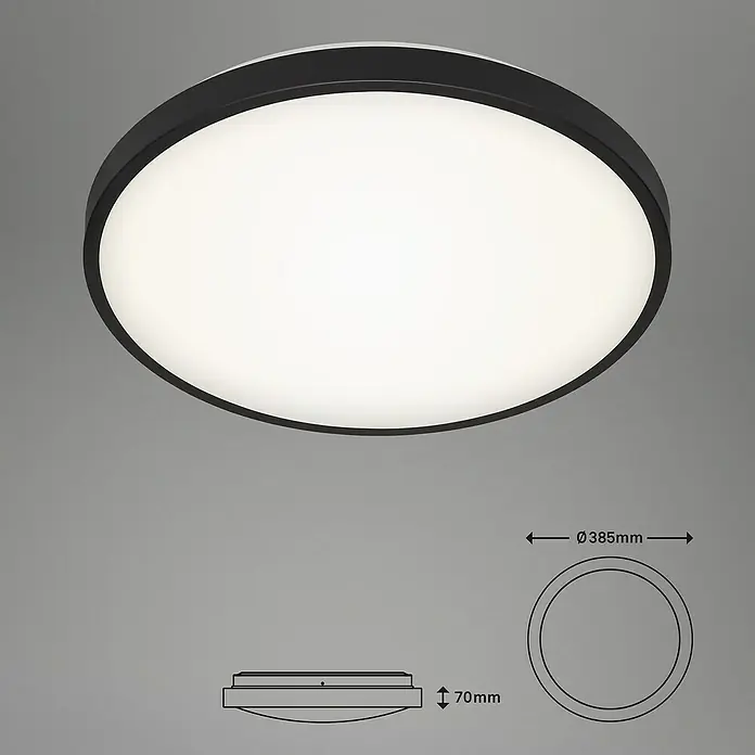 Brilo LED-Deckenleuchte rund Manny - 24 W, Ø x H: 385 mm x 7 cm, Schwarz, Neutralweiß - Stimmungsaufnahme