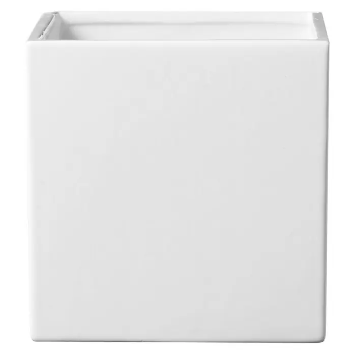 SK Übertopf eckig Latina - Außenmaß (L x B x H): 8 x 8 x 7 cm, Keramik, Weiß, Glänzend - Vorderansicht