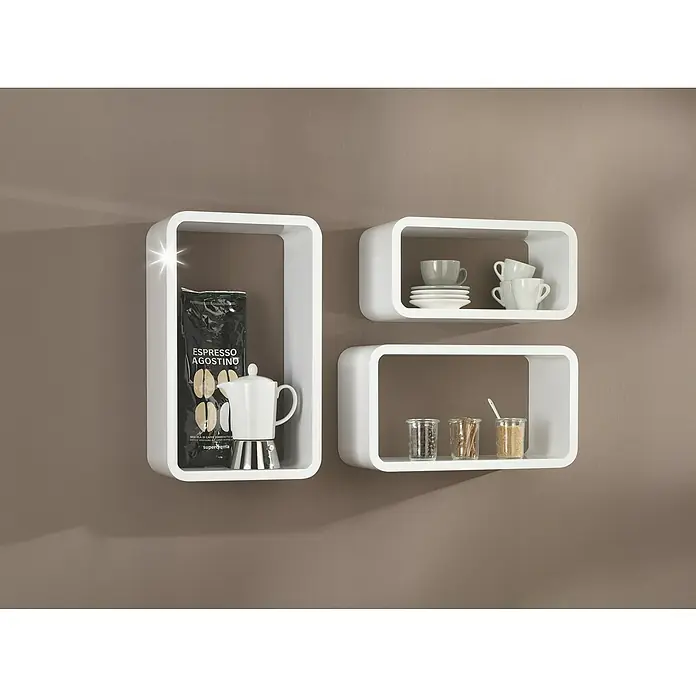 Dolle Set de estantes de pared Long Cube - Carga soportada: 5 kg, Blanco, 3 piezas - Foto ambiente