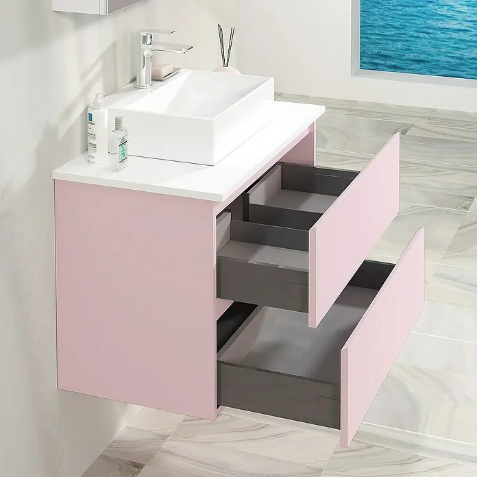 Mueble de lavabo Fons - 46 x 100 x 56 cm, Rosa, Mate - Foto ambiente