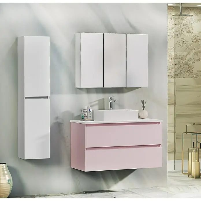 Mueble de lavabo Fons - 46 x 100 x 56 cm, Rosa, Mate - Foto ambiente