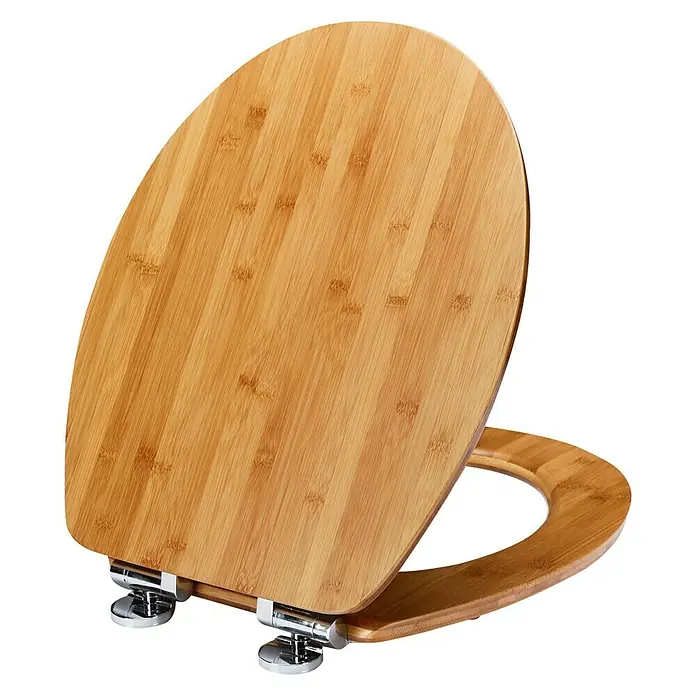 Poseidon Toiletzitting Bamboe donker - Softclose, Hout, Naturel donker - Diagonaal zicht