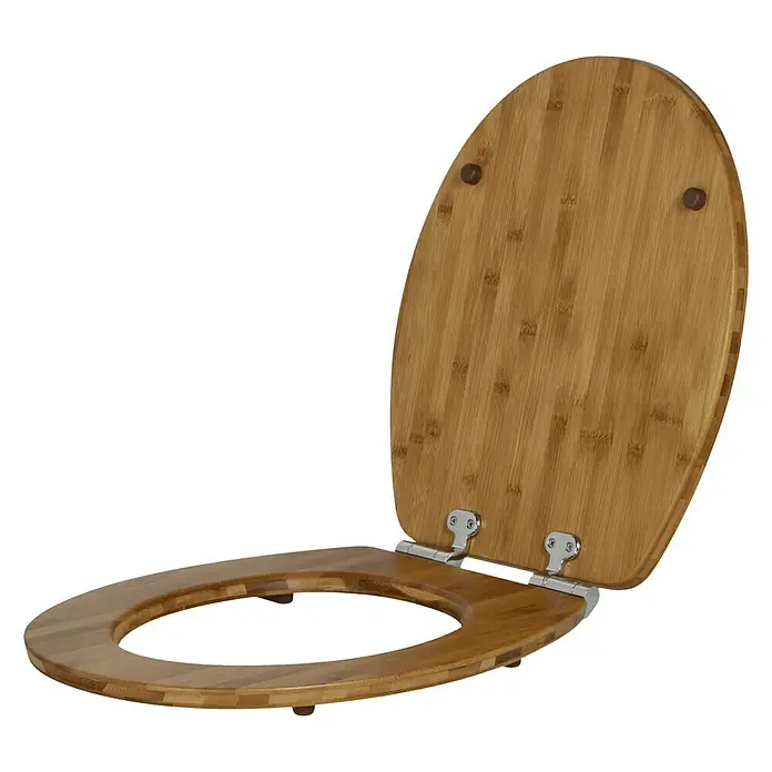 Poseidon Toiletzitting Bamboe donker - Softclose, Hout, Naturel donker - Diagonaal zicht