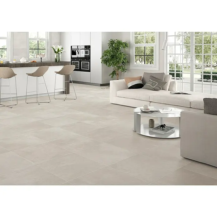 BHS Showroom Pavimento porcelánico Rodano - 100 x 100 cm, Tiza, Rectificado - Foto ambiente