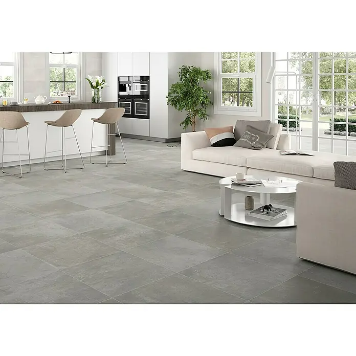 BHS Showroom Pavimento porcelánico Rodano - 100 x 100 cm, Gris oscuro, Rectificado - Foto ambiente