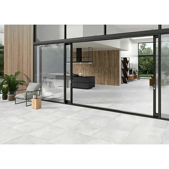 BHS Showroom Pavimento porcelánico Suave Stoneage - 60 x 60 cm, Blanco, Rectificado - Foto ambiente