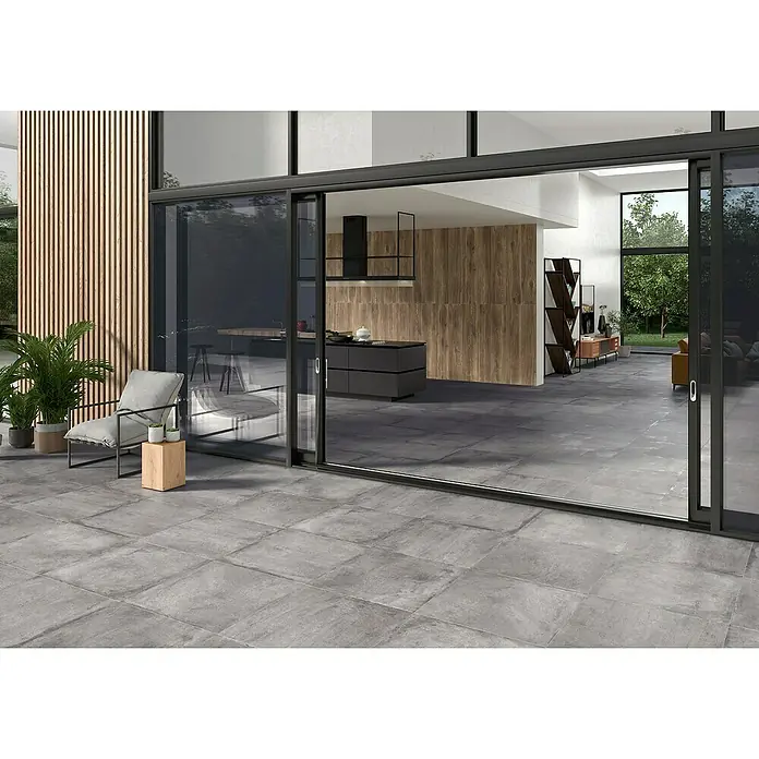 BHS Showroom Pavimento porcelánico Suave Stoneage - 60 x 60 cm, Ceniza, Espesor: 9,5 mm, Rectificado - Foto ambiente