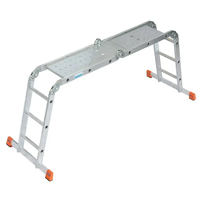 Krause Monto Gelenkleiter-Plattform - Krause Monto Sprossen-Gelenkleiter MultiMatic, L x B: 142 x 30 cm - Diagonale Ansicht